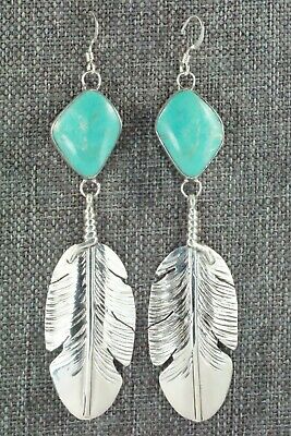 Turquoise & Sterling Silver Feather Earrings - Ben Begay - High Lonesome Trading