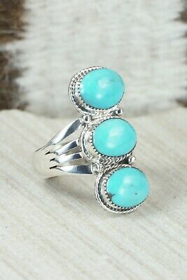 Turquoise & Sterling Silver Ring - Sheena Jack - Size 7.75