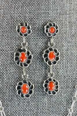 Navajo Coral & Sterling Silver Floral Necklace and Earrings Set - Sadie Jim