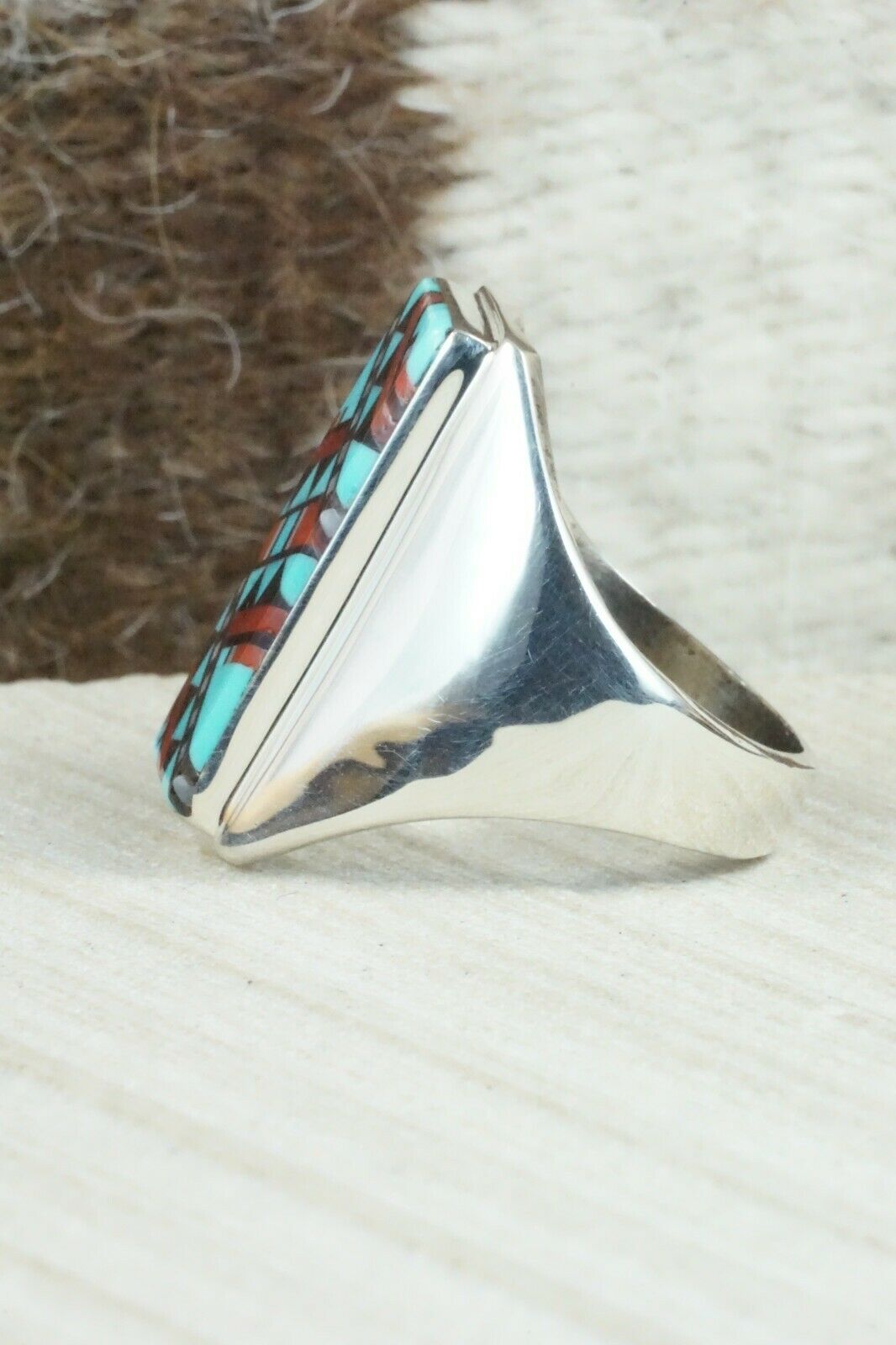 Multi Stone & Sterling Silver Ring - Herbert Kallestewa - Size 11.25