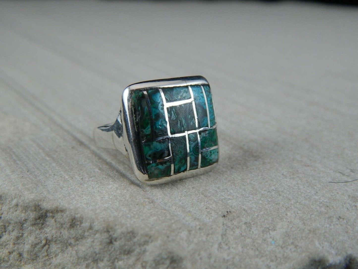 Zuni Chryscolla and Sterling Silver Ring - Ernest Mackel - Size 7.75 - High Lonesome Trading