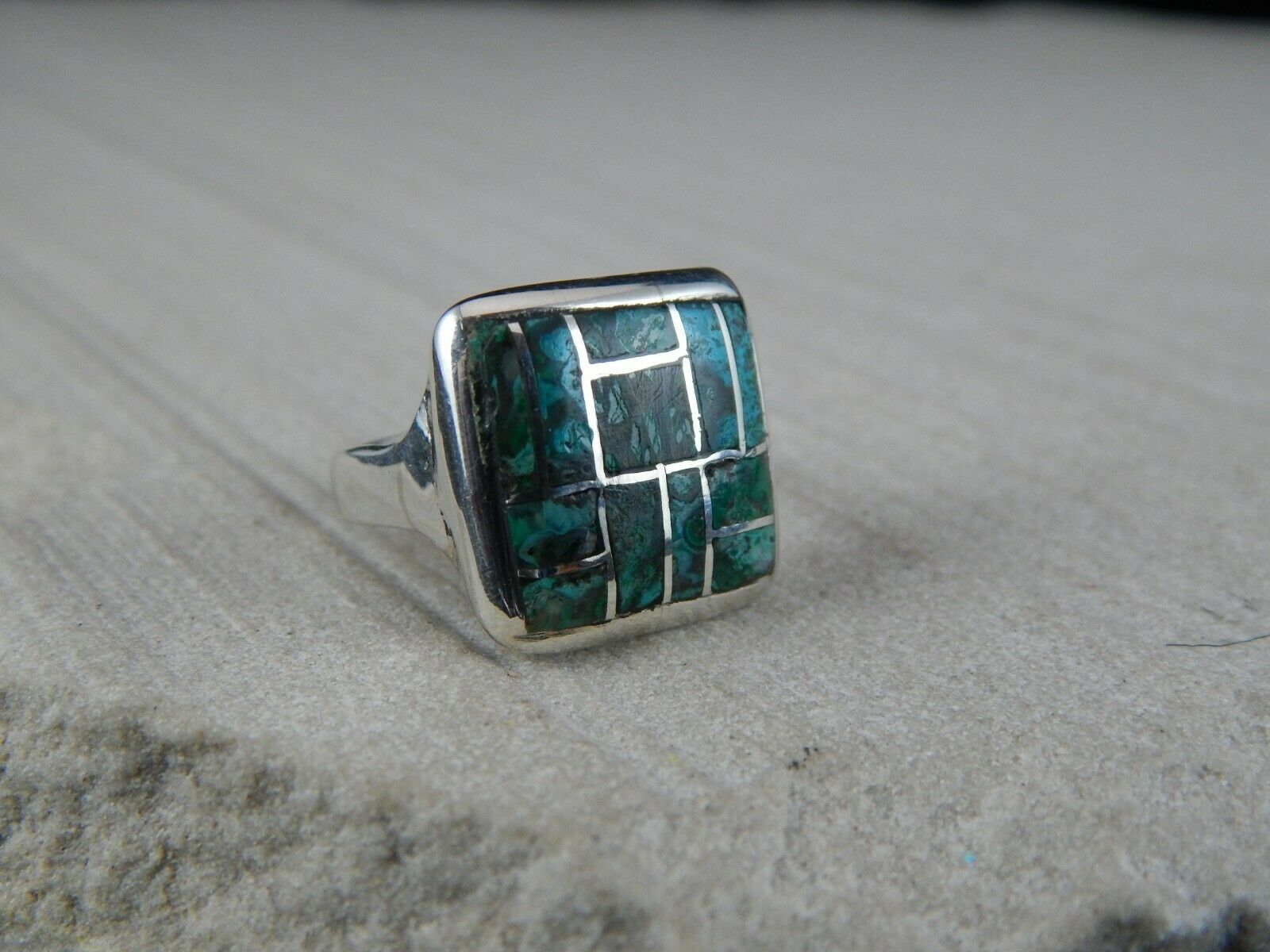 Zuni Chryscolla and Sterling Silver Ring - Ernest Mackel - Size 7.75 - High Lonesome Trading
