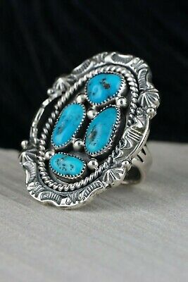 Navajo 4 Stone Turquoise and Sterling Silver Ring - Harold Becenti - Size 7.25 - High Lonesome Trading