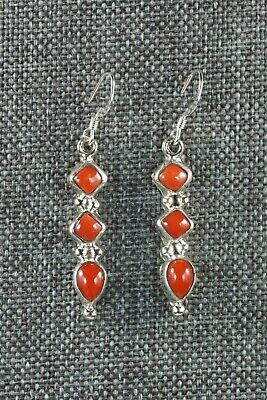 Navajo Coral and Sterling Silver Earrings - Robert Martinez - High Lonesome Trading