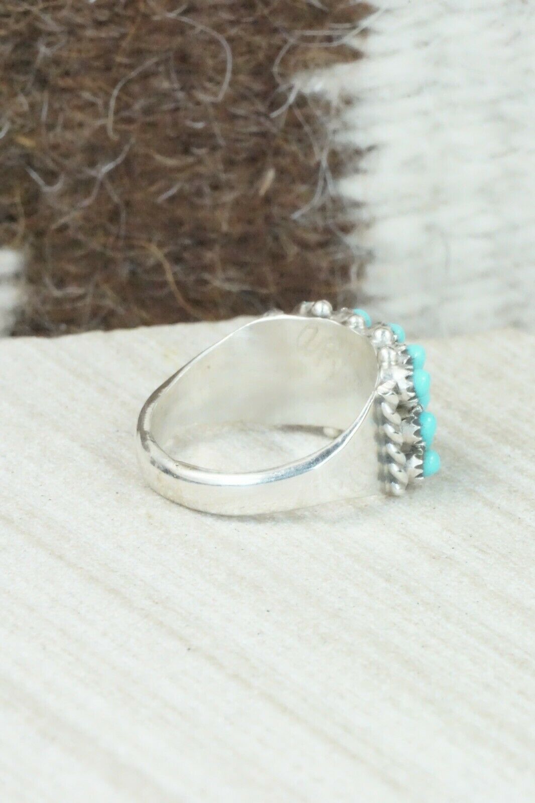 Turquoise & Sterling Silver Ring - April Haloo - Size 5.75