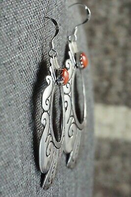 Navajo Coral & Sterling Silver Earrings - Richard Singer