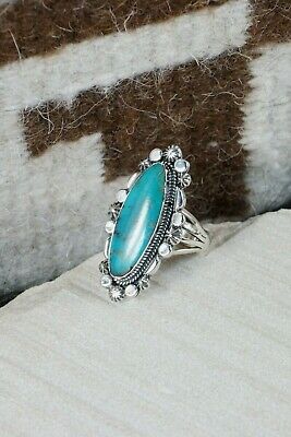Navajo Turquoise & Sterling Silver Ring - Loretta Delgarito - Size 11.5