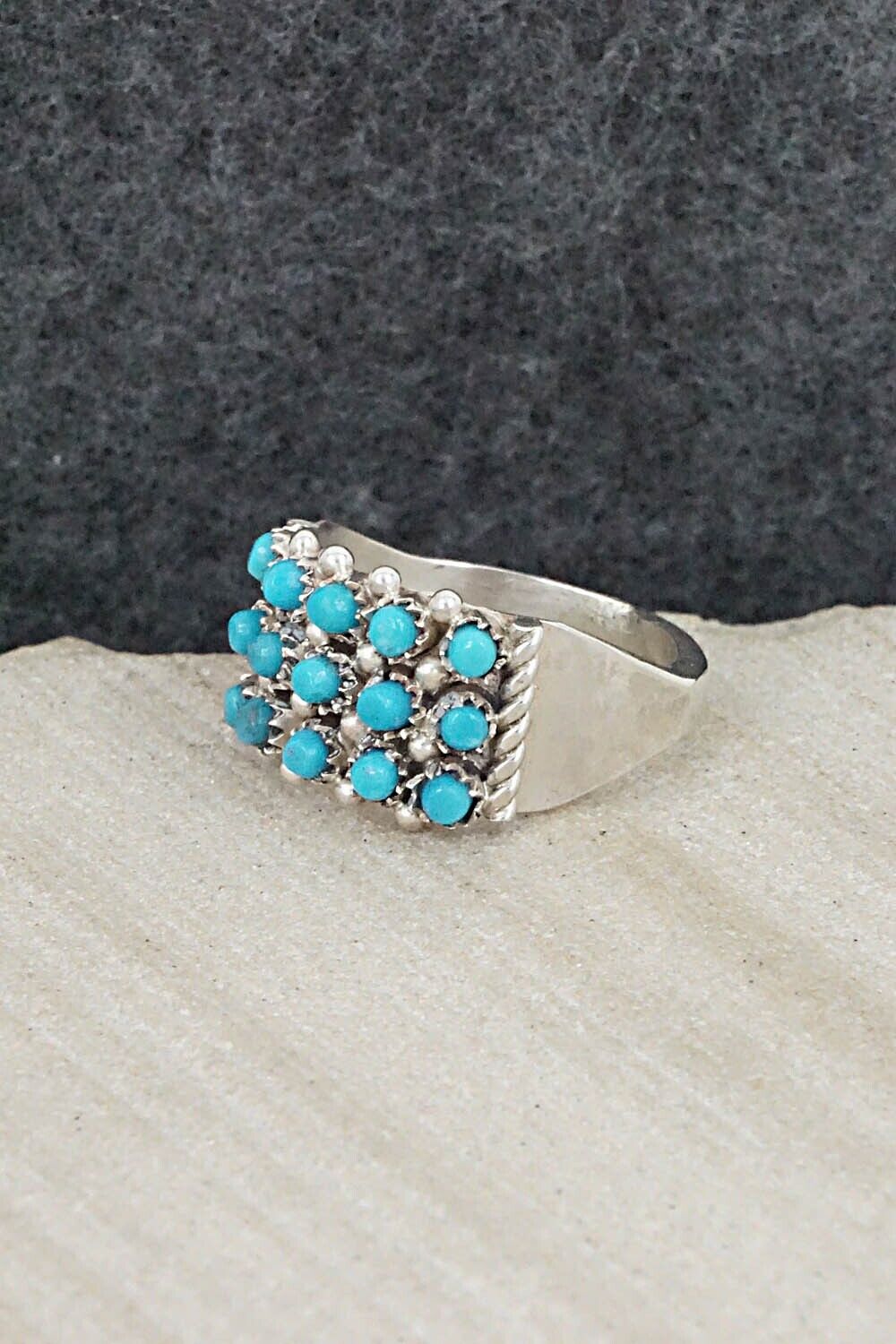 Turquoise & Sterling Silver Ring - April Haloo - Size 6