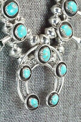Turquoise & Sterling Silver Squash Blossom and Earrings - Phil Garcia