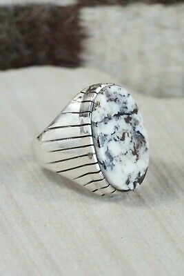 Navajo White Buffalo & Sterling Silver Ring - Ray Jack - Size 12.75