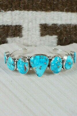 Navajo 7 Stone Turquoise and Sterling Silver Bracelet - Thomas Yazzie - High Lonesome Trading