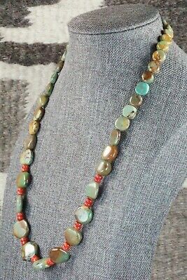 Turquoise, Coral & Sterling Silver Necklace - Navajo