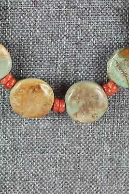 Turquoise, Coral & Sterling Silver Necklace - Navajo