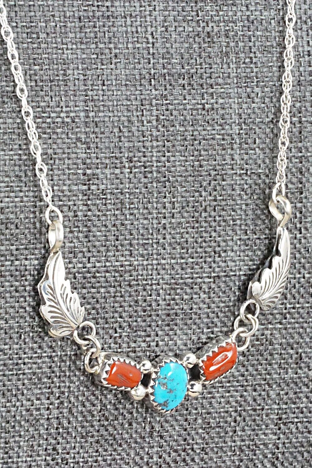 Turquoise, Coral & Sterling Silver Necklace - Verley Betone