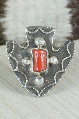 Coral & Sterling Silver Ring - Delbert Arviso - 8.25
