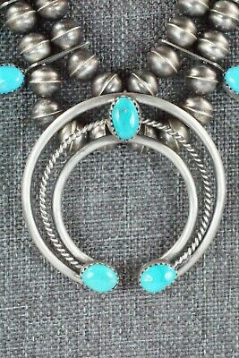 Turquoise & Sterling Silver Squash Blossom and Earrings - Leon Kirlie