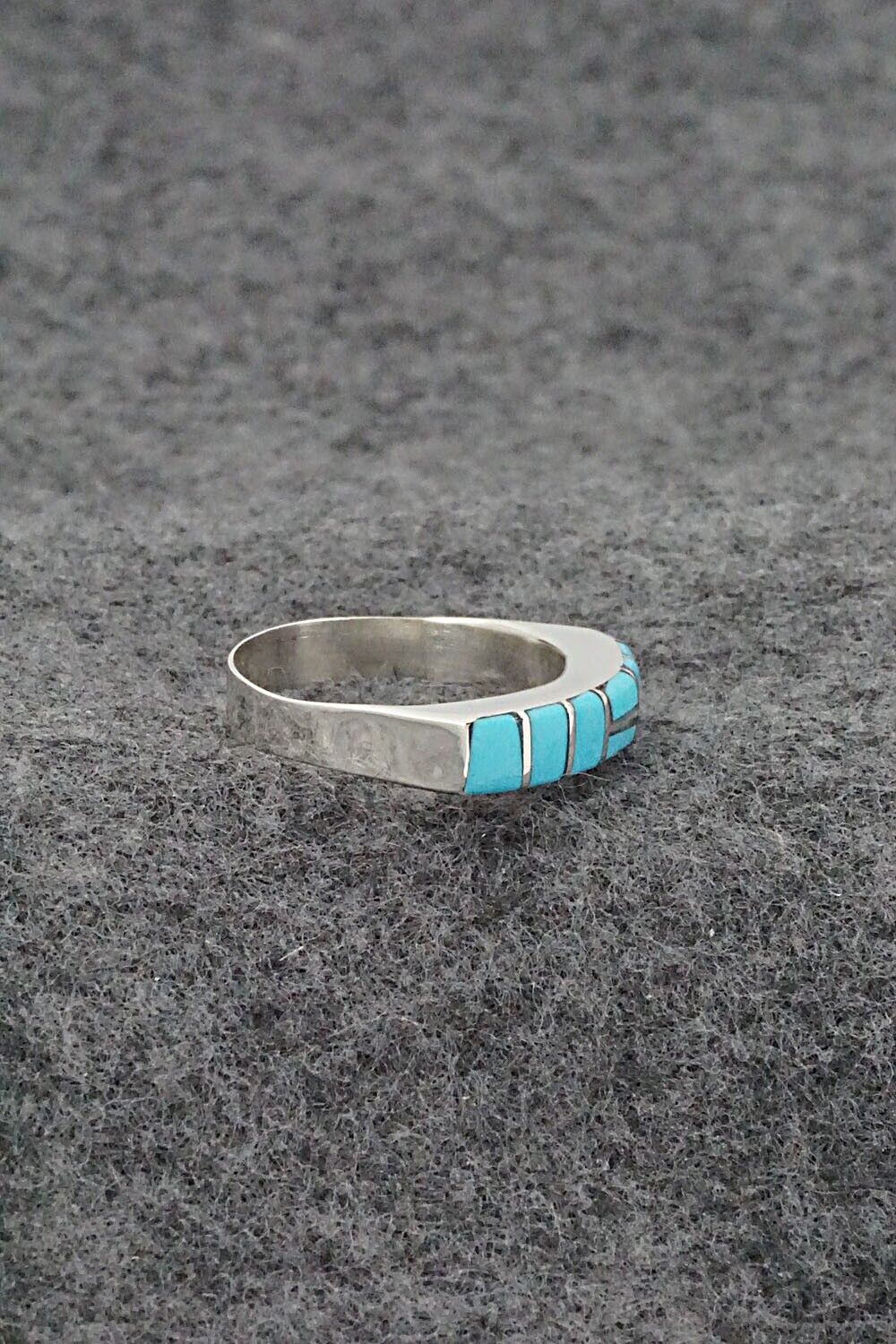 Turquoise & Sterling Silver Inlay Ring - Verna Kanesta - Size 8