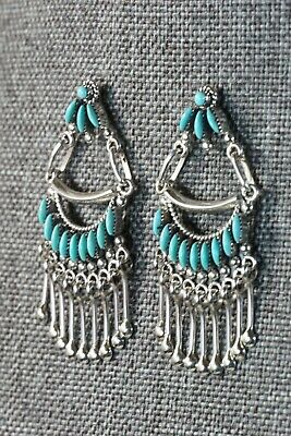 Zuni Turquoise and Sterling Silver Earrings - Stewart Nakatewa - High Lonesome Trading
