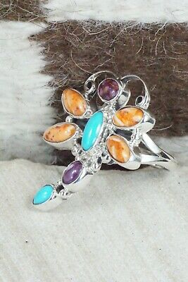 Spiny Oyster & Sterling Silver Dragonfly Ring - Bobby Platero - Size 9.5