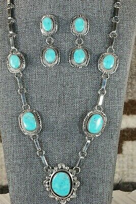 Navajo Turquoise & Sterling Silver Necklace and Earrings - Will Denetdale - High Lonesome Trading