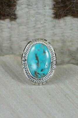 Navajo Turquoise & Sterling Silver Ring - Samuel Yellowhair - Size 7.5
