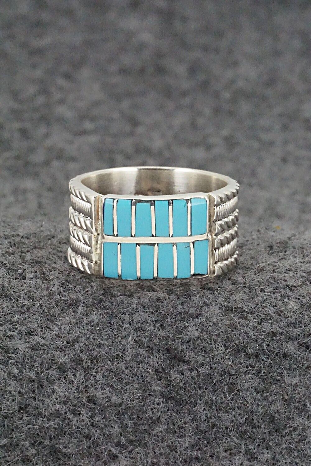 Turquoise & Sterling Silver Inlay Ring - Orlando Laweka - Size 7.5