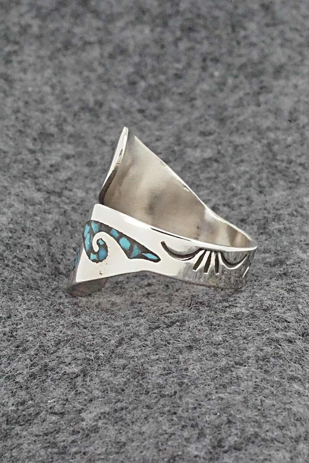 Turquoise, Coral & Sterling Silver Ring - Jolene Yazzie - Size 9