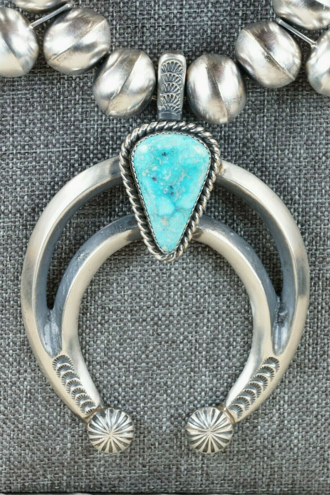 Turquoise & Sterling Silver Squash Blossom & Earrings - Chris Hale