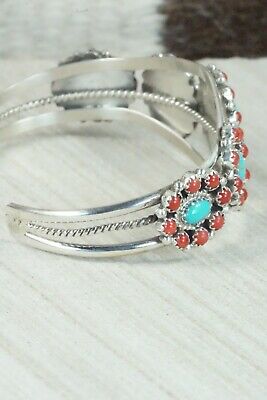 Turquoise, Coral & Sterling Silver Bracelet - Nathaniel Curley