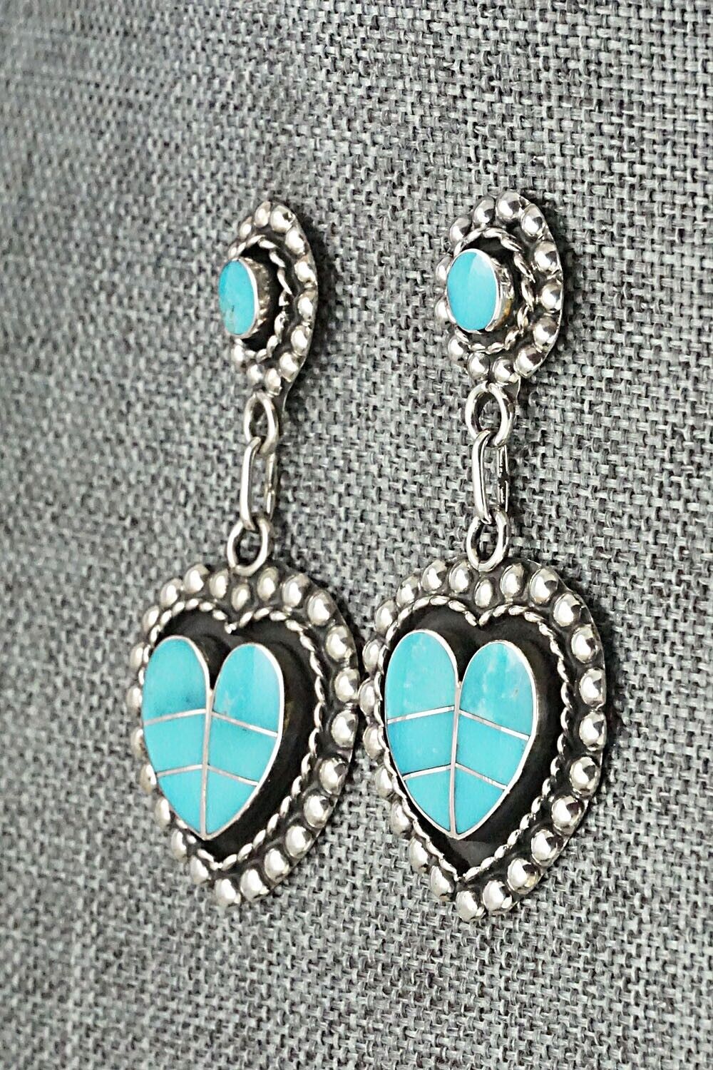 Turquoise & Sterling Silver Inlay Earrings - Faye Lowsayatee