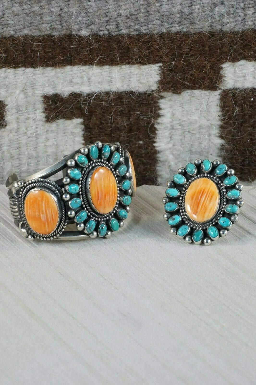 Navajo Spiny Oyster & Sterling Silver Bracelet and Ring - Myron Etsitty - High Lonesome Trading