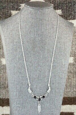 Onyx & Sterling Silver Feather Necklace - Navajo
