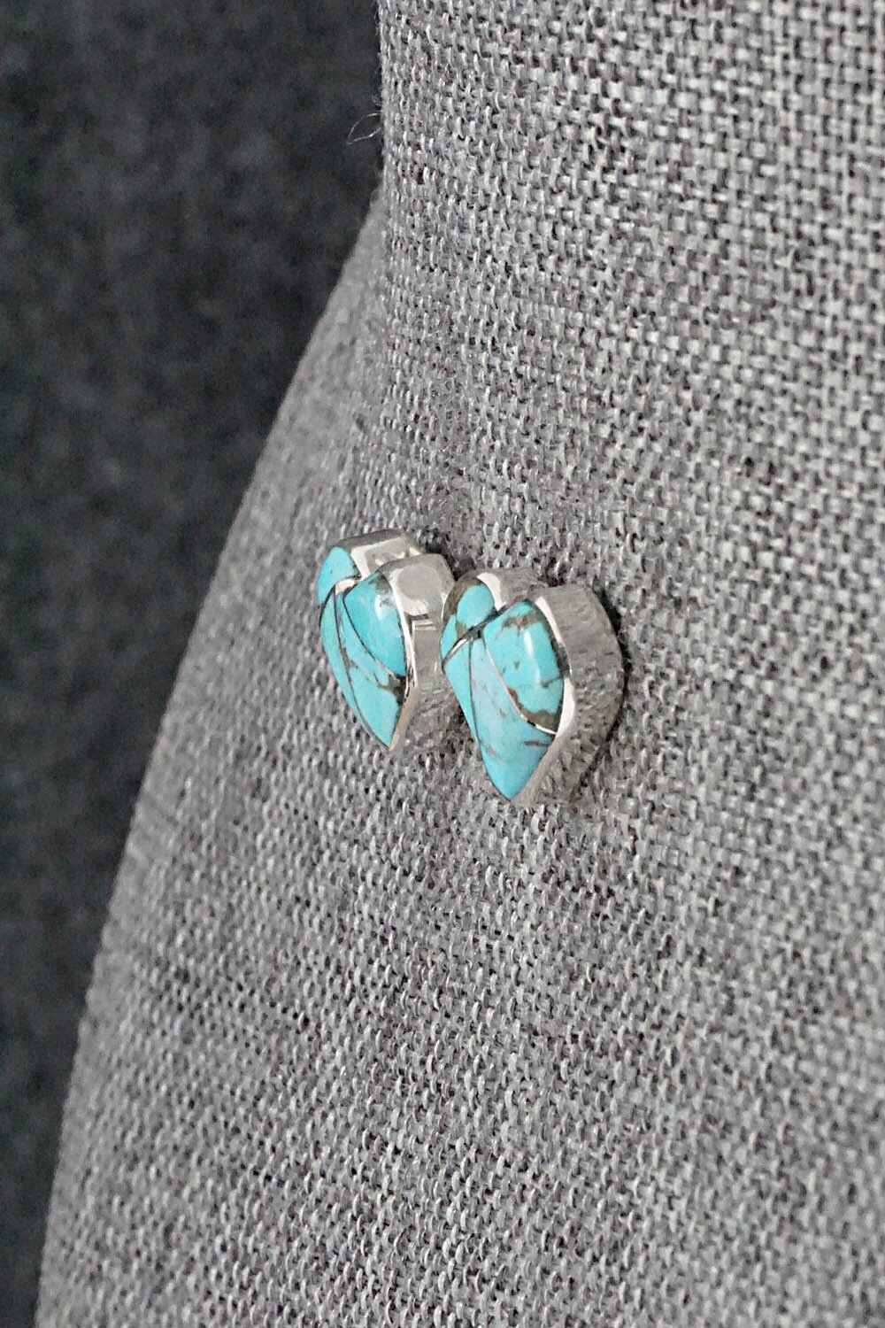 Turquoise & Sterling Silver Inlay Earrings - Evelyn Mahkee