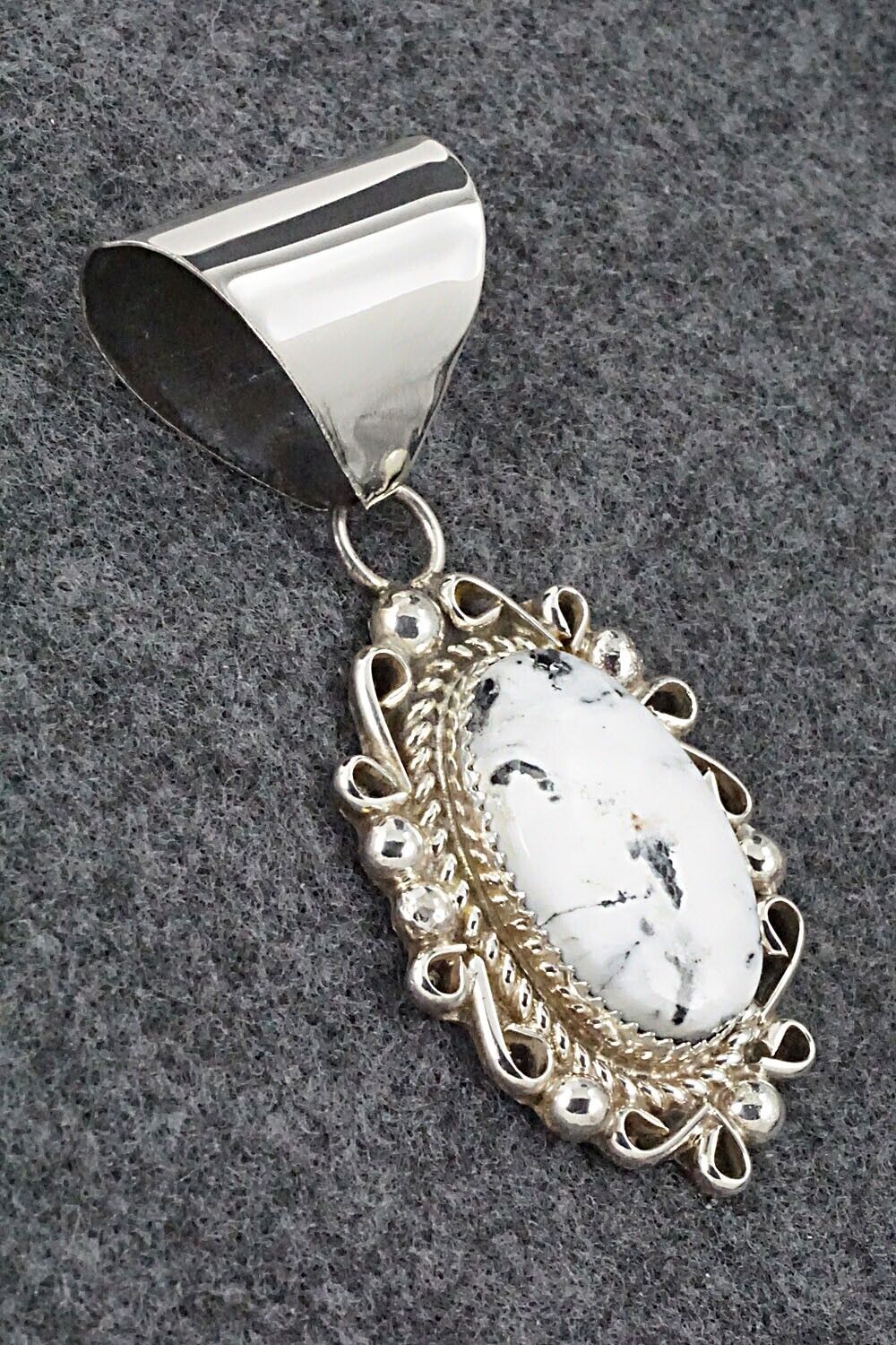 White Buffalo & Sterling Silver Pendant - Donavan Nez