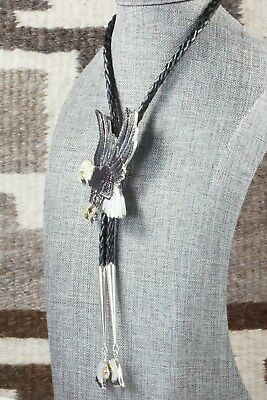 Jet, Mother of Pearl & Sterling Silver Bolo Tie - Navajo