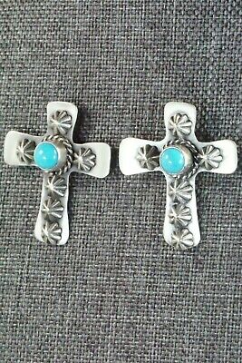 Turquoise and Sterling Silver Cross Earrings - Navajo