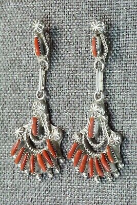 Coral & Sterling Silver Earrings - Bernadette Wyaco