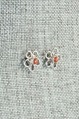 Coral and Sterling Silver Earrings - Carol Bowannie