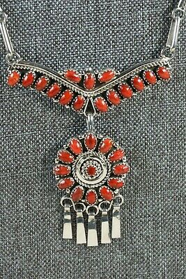 Navajo Coral & Sterling Silver Necklace and Earrings Set - Nelson Harry - High Lonesome Trading