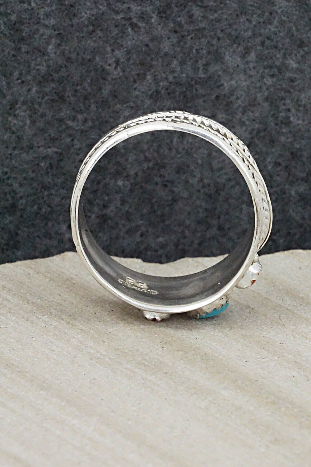 Turquoise, Coral and Sterling Silver Ring - Betty Begay - Size 14.5