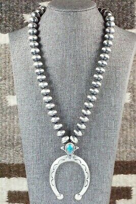 Turquoise & Sterling Silver Squash Blossom Necklace - Jan Mariano