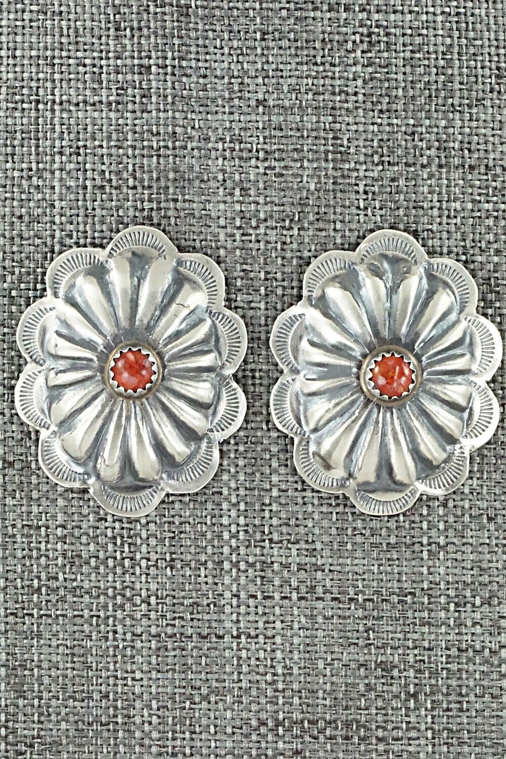 Spiny Oyster & Sterling Silver Earrings - Joan Begay