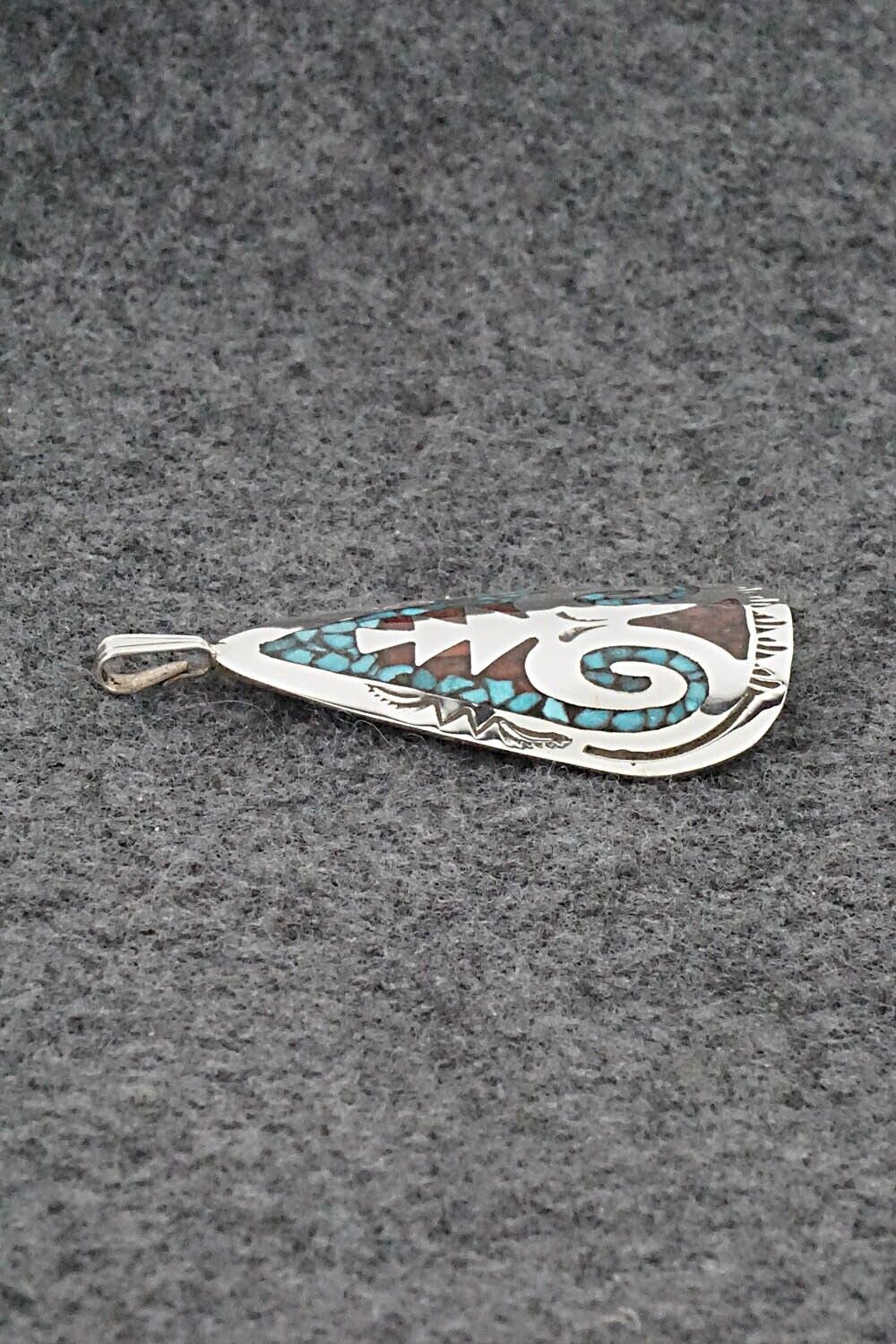 Turquoise, Coral and Sterling Silver Pendant - Jolene Yazzie