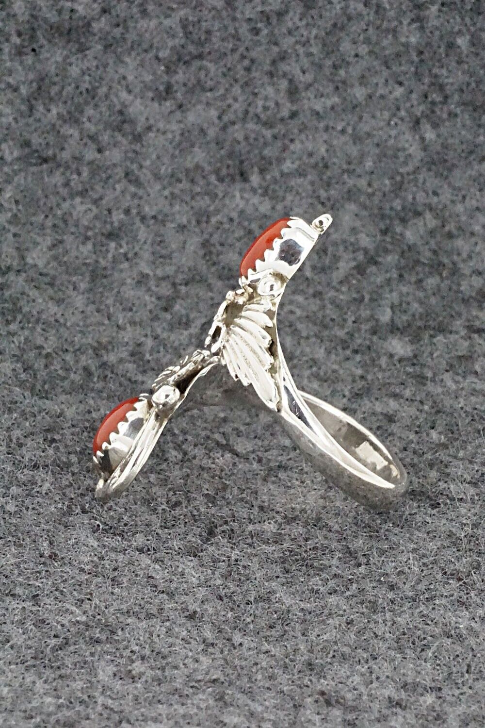 Coral and Sterling Silver Ring - Etta Belin - Size 8.5