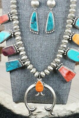 Spiny Oyster & Sterling Silver Squash Blossom and Earrings - Selina Warner