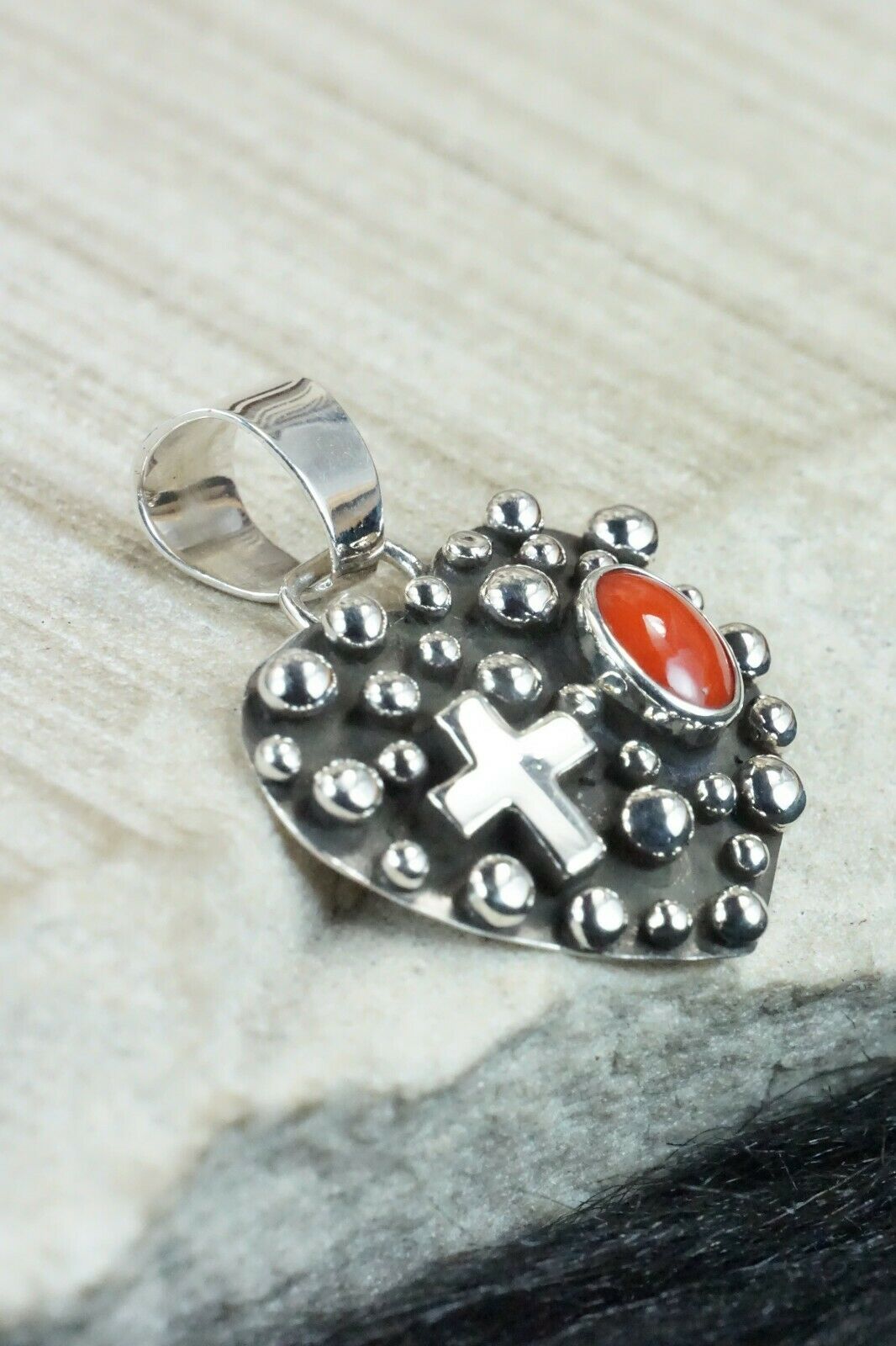 Coral & Sterling Silver Pendant - Raymond Coriz