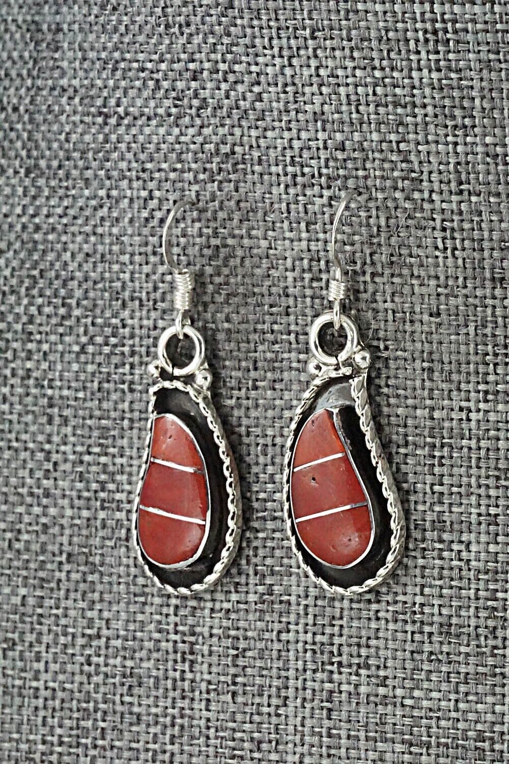 Coral & Sterling Silver Inlay Earrings - Susie Lowsayatee