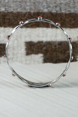 Navajo Coral & Sterling Silver Bangle Cuff - Tim Yazzie - High Lonesome Trading