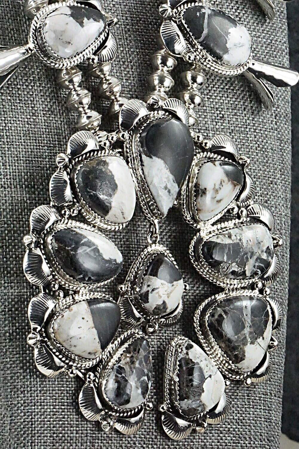 White Buffalo & Sterling Silver Squash Blossom Set - Vernon Johnson
