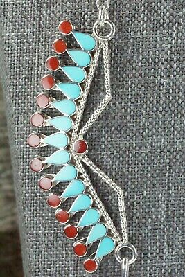 Turquoise, Coral & Sterling Silver Necklace - Fadrian Bowannie